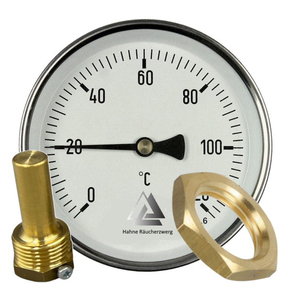 Räucherthermometer / Thermometer bis 120°C + Gegenmutter Messing